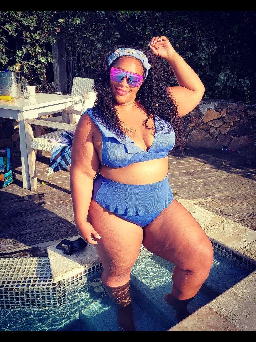 💣3/$15 Blue Ruffled Plus Sized Two-Piece Bikini Set